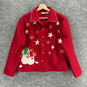 Take Two Jacket Women M Medium Red Star Button Up Collared Long Sleeve Wool